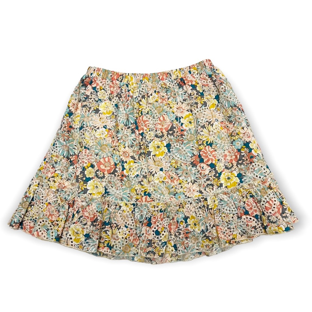 Solitaire Floral Eyelet Cut Work Flounce Hem Cottagecore Mini Skirt